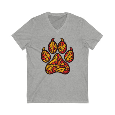 Dog Paw Autumn Leaves Colored Print V-Neck