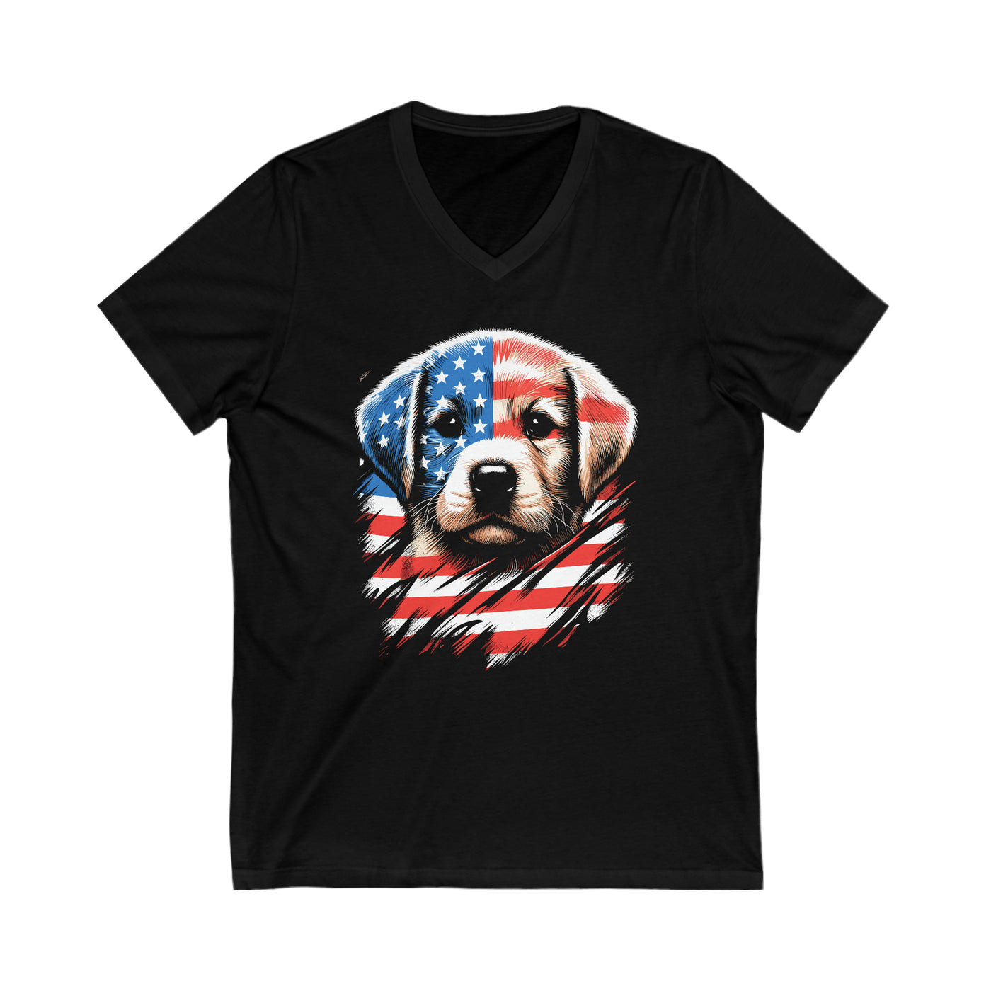 US Patriotic Puppy Colored Print V-Neck