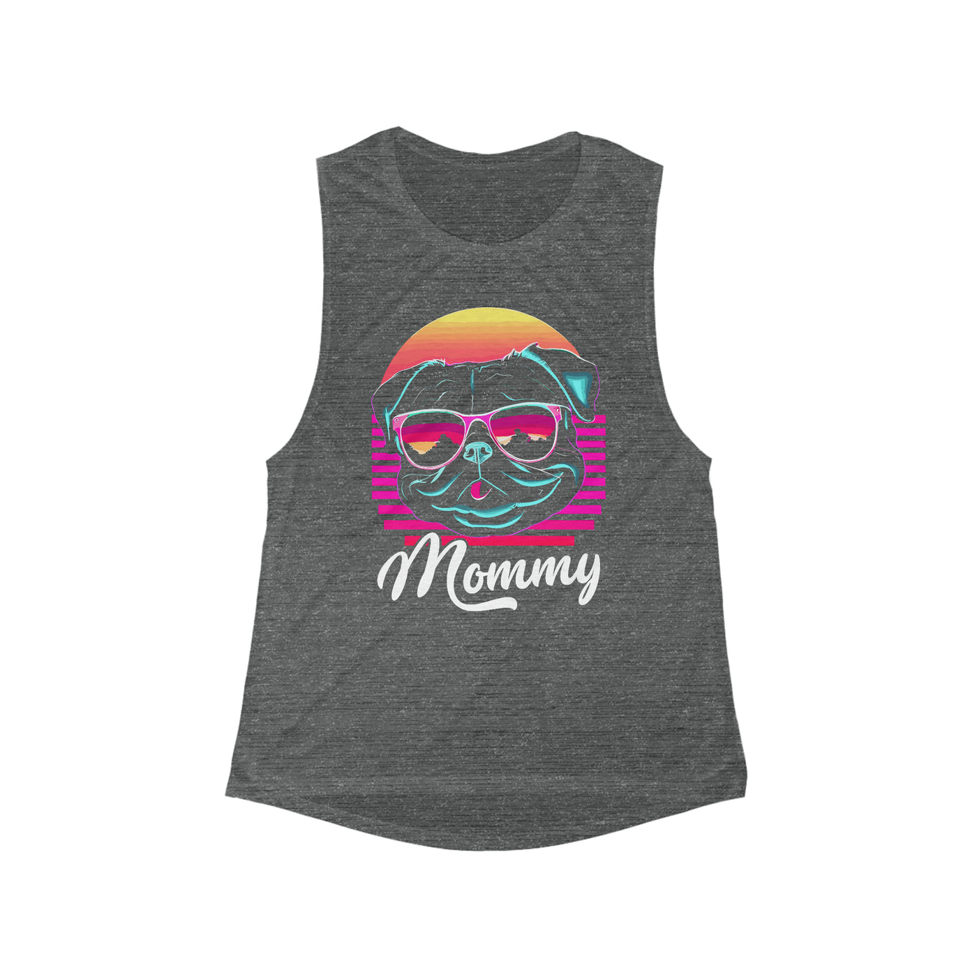 Pug Mommy Synthwave Colored Print Muscle Tank