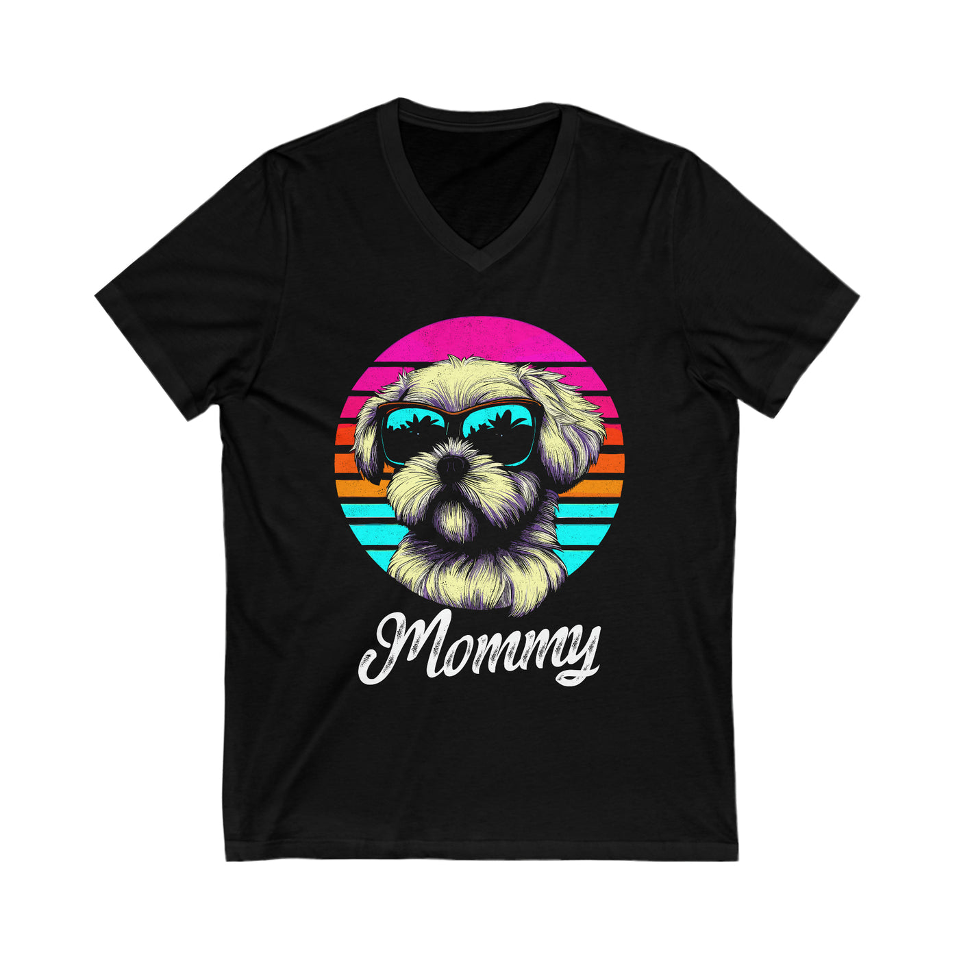 Retro Sunset Maltese Mommy Colored Print V-Neck