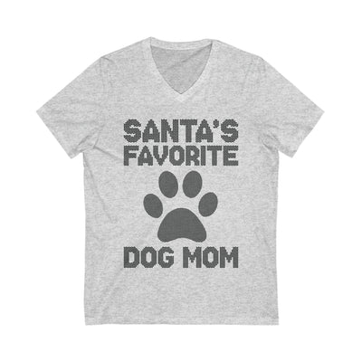 Santa's Favorite Dog Mom Black Print V-Neck