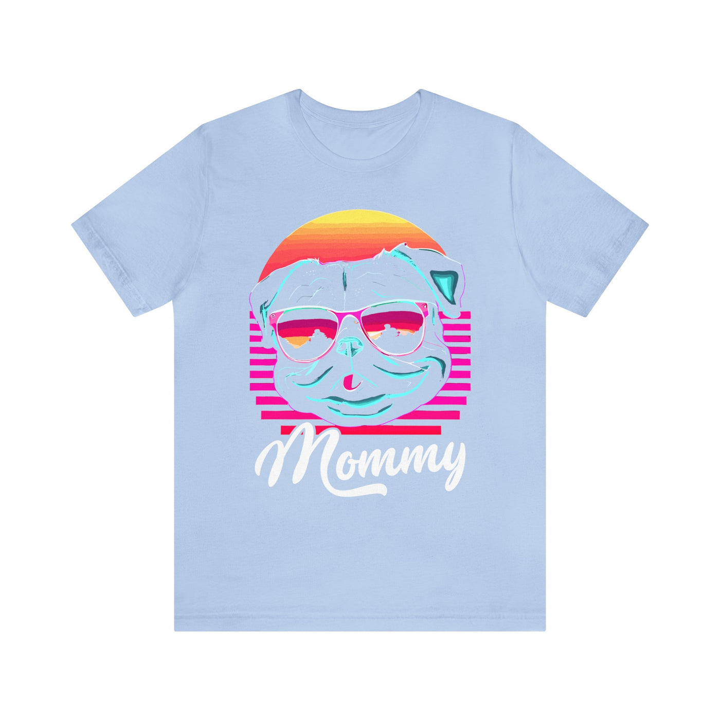 Pug Mommy Synthwave Colored Print T-Shirt