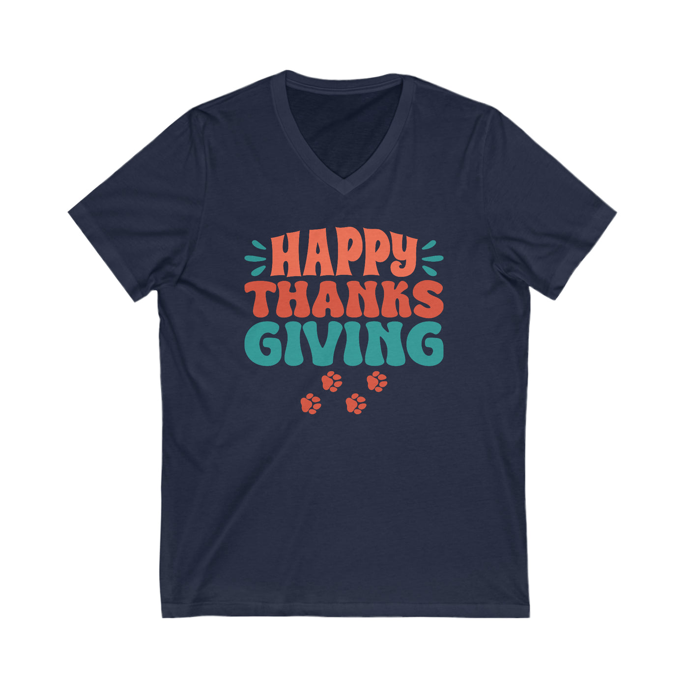 Happy Thanksgiving Colored Print V-Neck