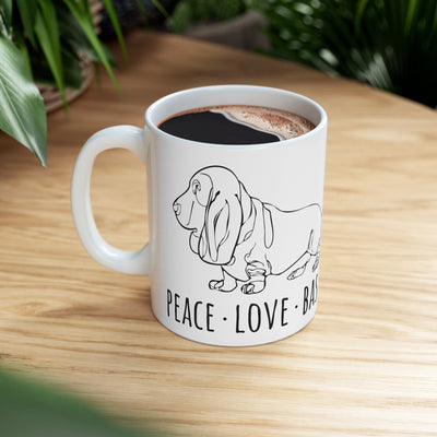 Peace Love Basset Ceramic Mug - Rocking The Dog Mom Life