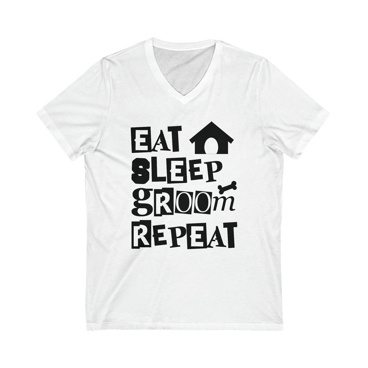 Eat Sleep Groom Repeat Black Print V-Neck