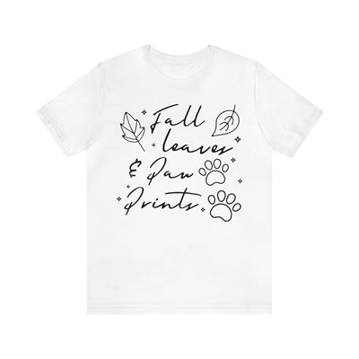 Fall Leaves And Paw Prints Black Print T-Shirt