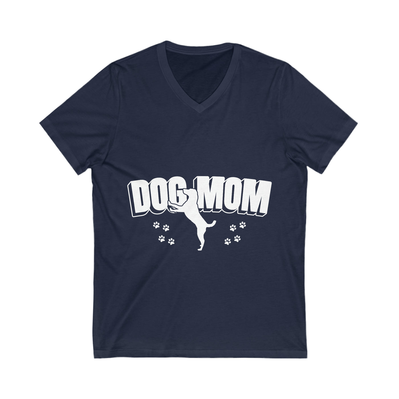 Dog Mom Curve White Print V-Neck