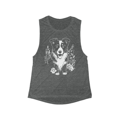 Border Collie Floral Muscle Tank