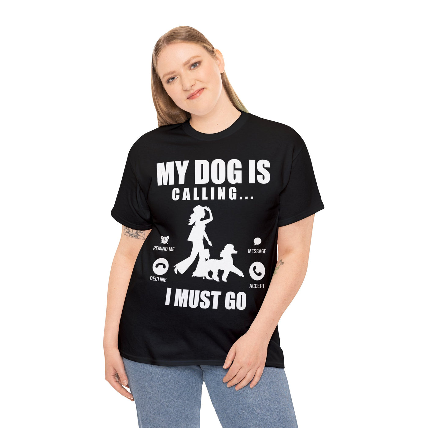 My dog is calling white print T-Shirt