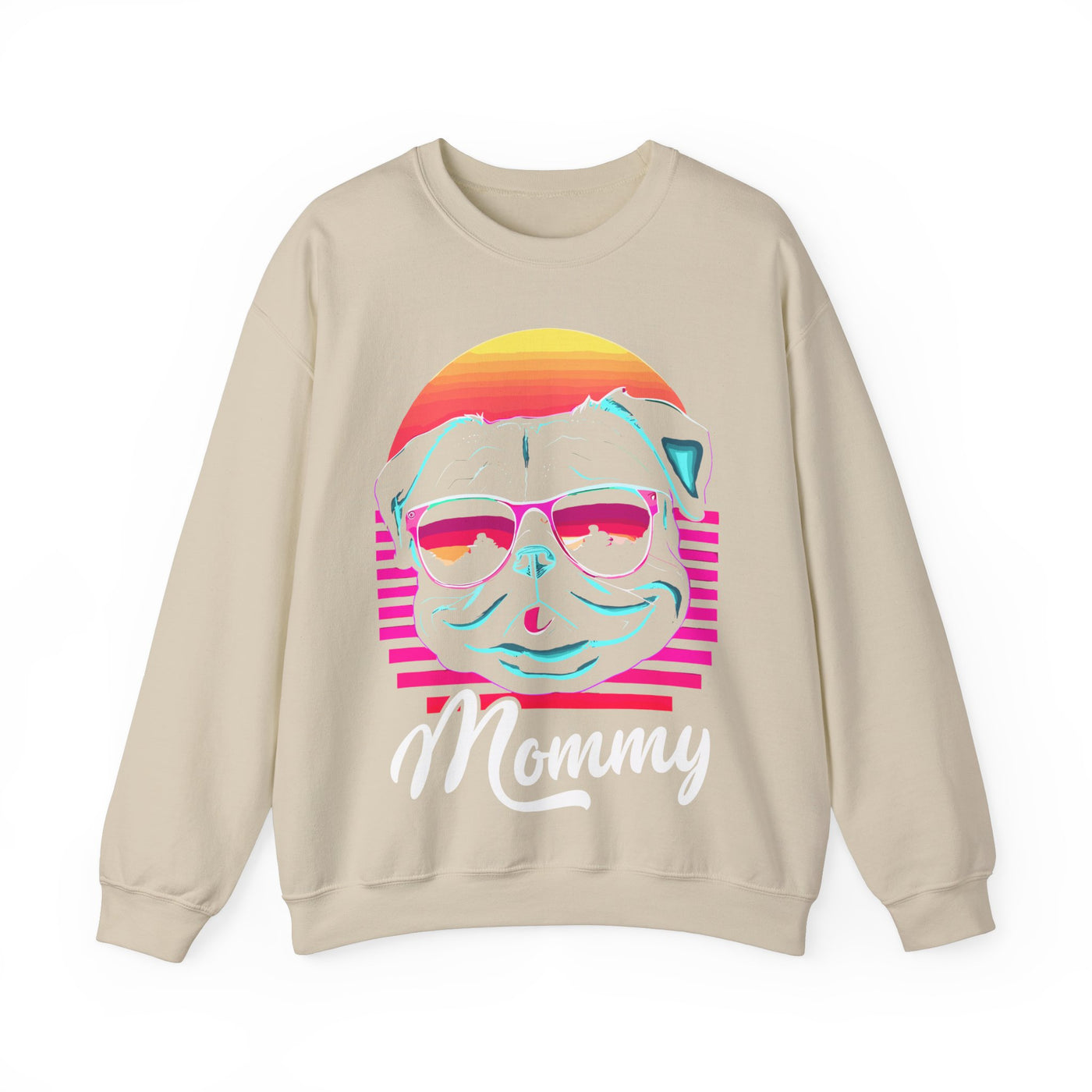 Pug Mommy Synthwave Colored Print Sweatshirt