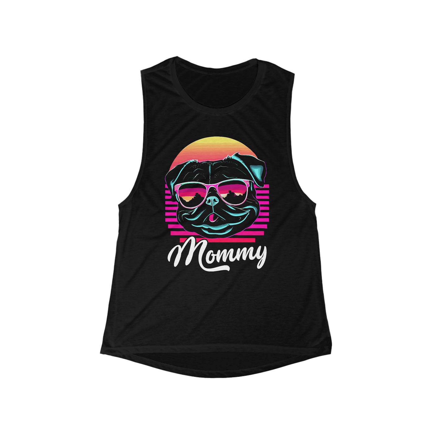 Pug Mommy Synthwave Colored Print Muscle Tank