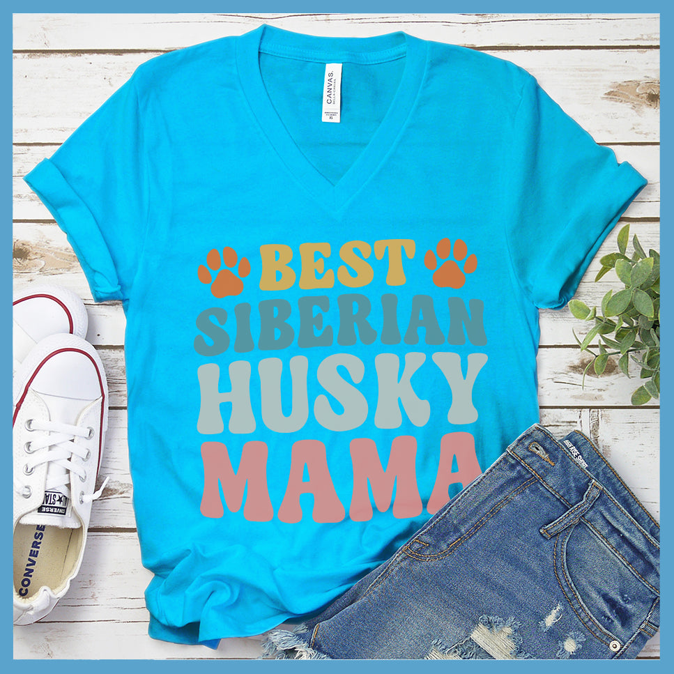 Best Siberian Husky Mama Colored Print V-Neck