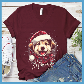 Christmas Dog Mommy Colored Print V-Neck