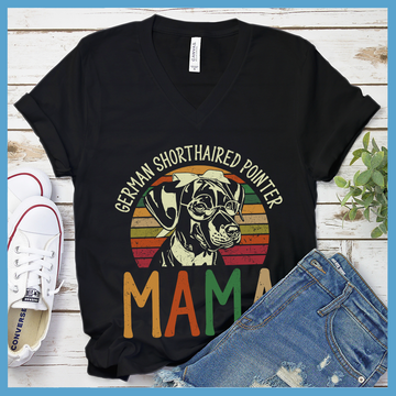 German Shorthaired Pointer Mama Retro Sunset Colored Print  V-Neck