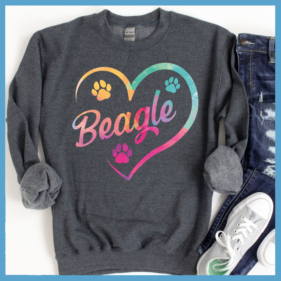 Heart Beagle Colored Print Sweatshirt