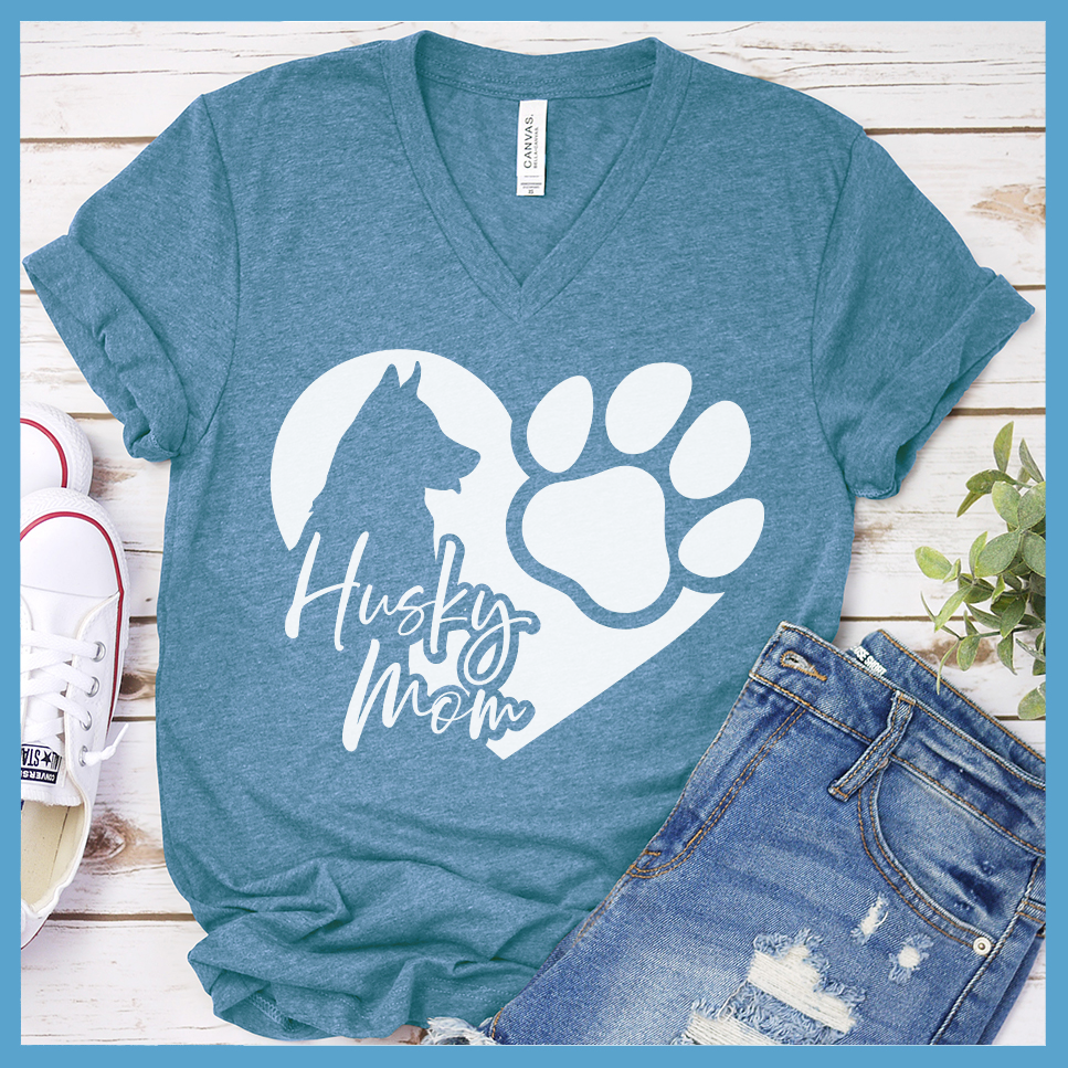 Heart Husky Mom V-Neck