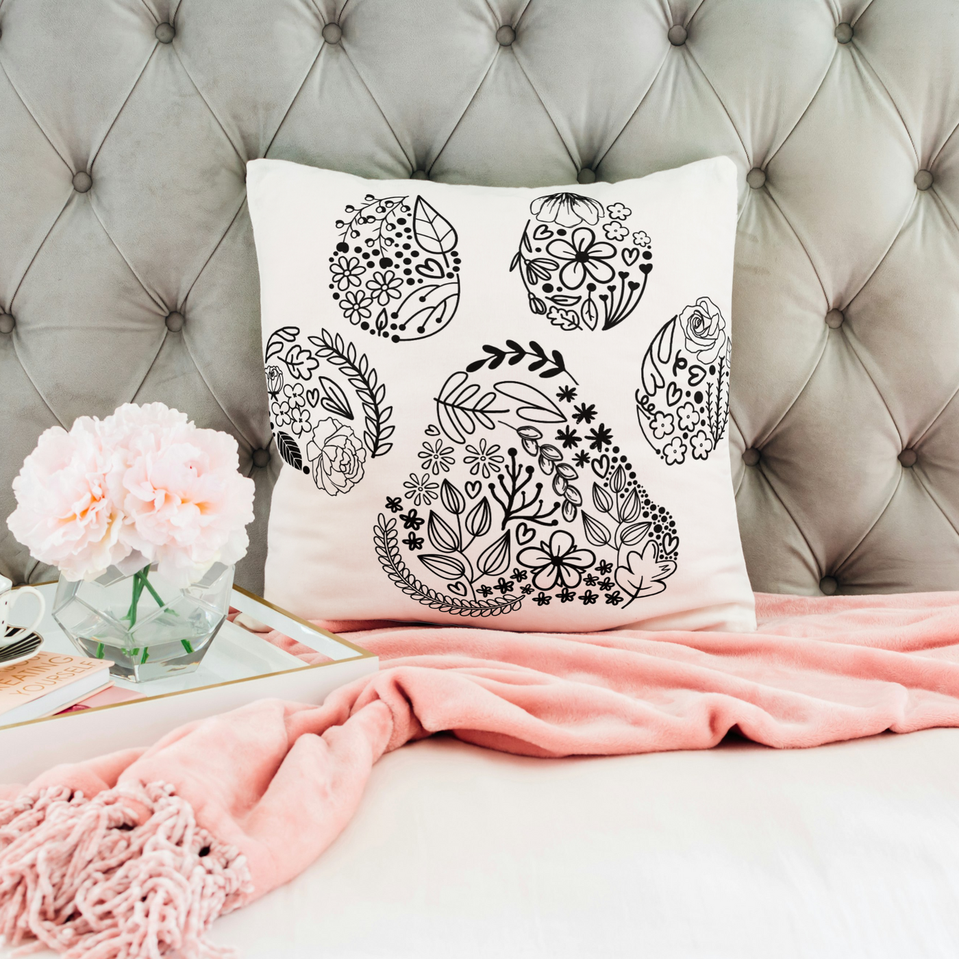 Floral Paw Square Pillow