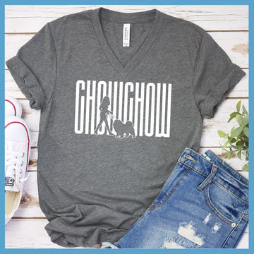 Chow Chow Dog Walking V-Neck