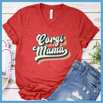 Retro Corgi Mama Colored Print V2 V-Neck