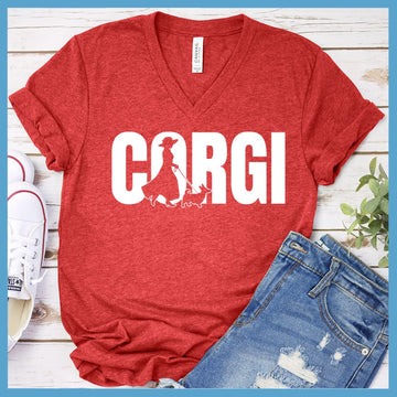 Corgi Dog Walking V-Neck