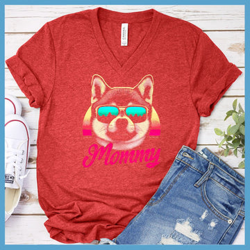 Retro Sunset Shiba Inu Colored Print V-Neck