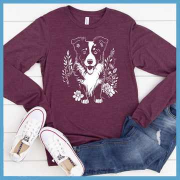 Border Collie Floral T-Shirt Long Sleeves