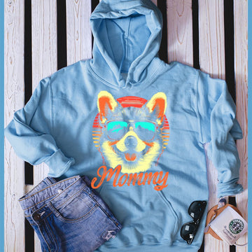 Retro Sunset Corgi Colored Print V1 Hoodie