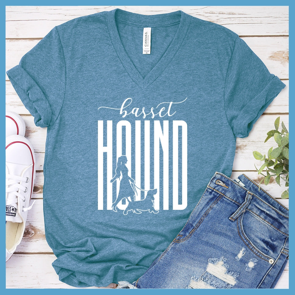 Basset Hound Dog Walking V-Neck