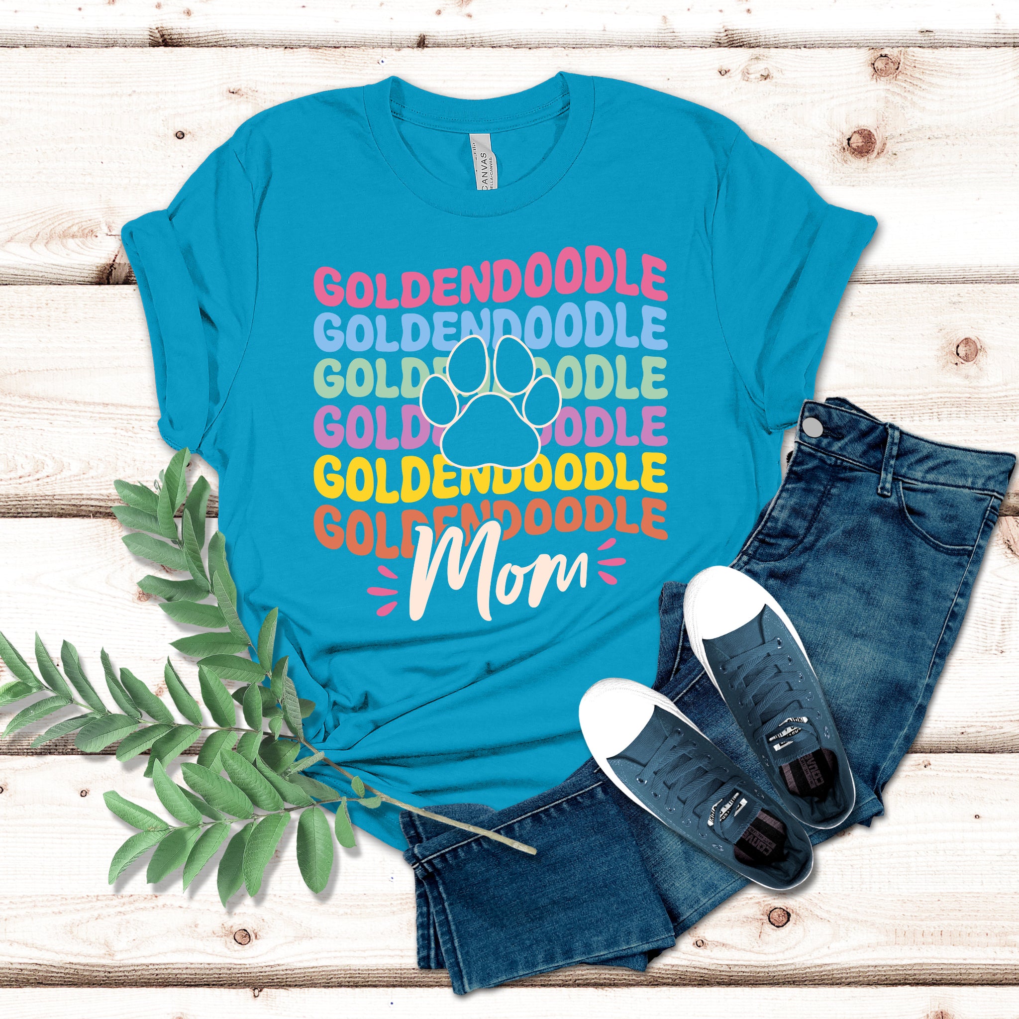 Groovy Goldendoodle Mom Colored Print T-Shirt