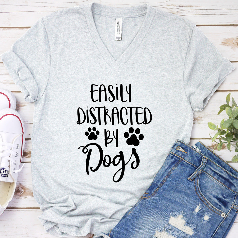 Easily Distracted By Dogs Version 2 V-Neck