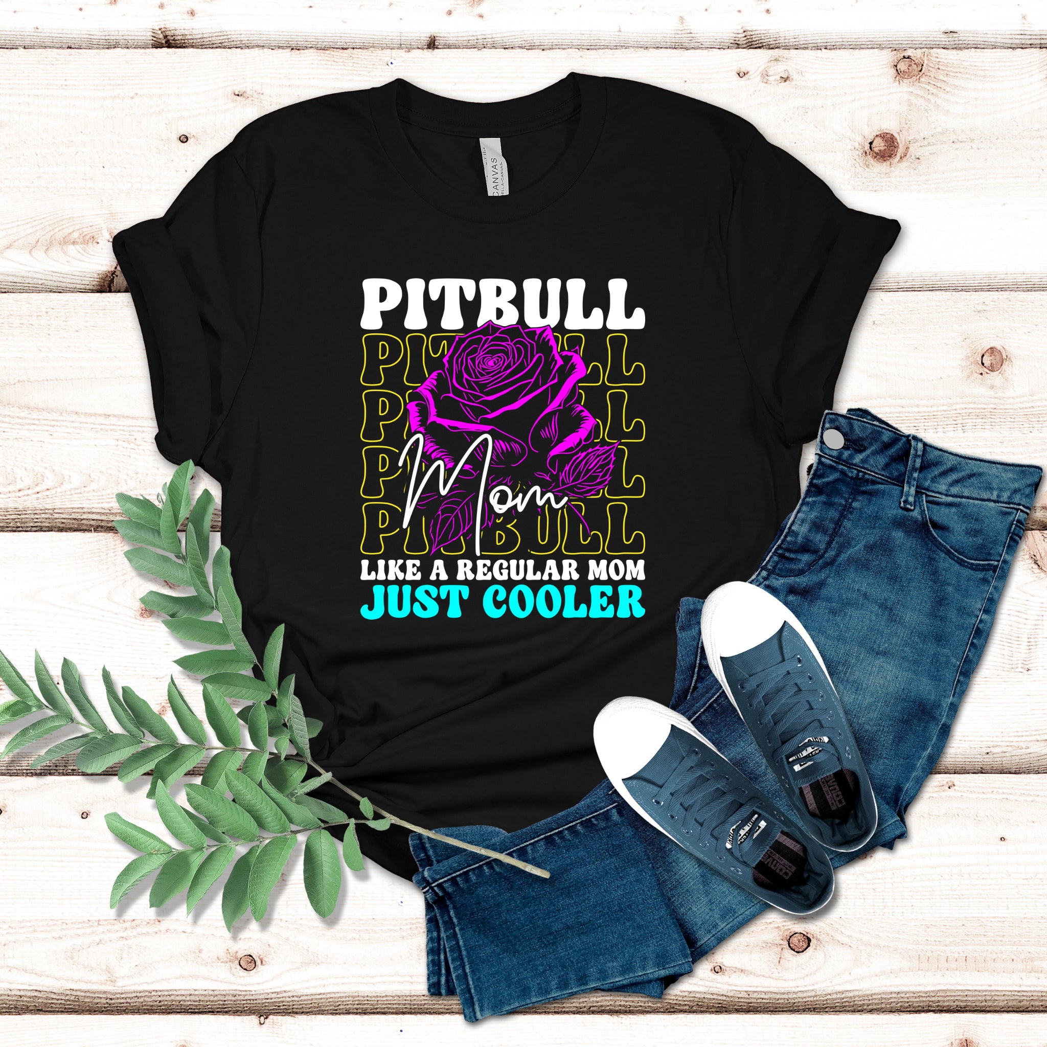 Cooler Pitbull Mom Colored Print T-Shirt