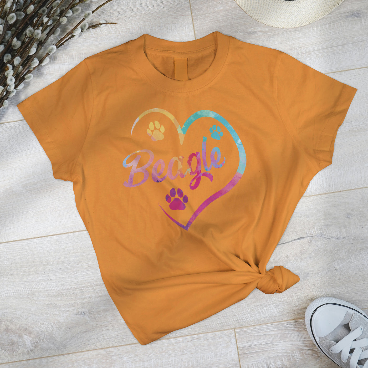 Heart Beagle Colored Print T-Shirt