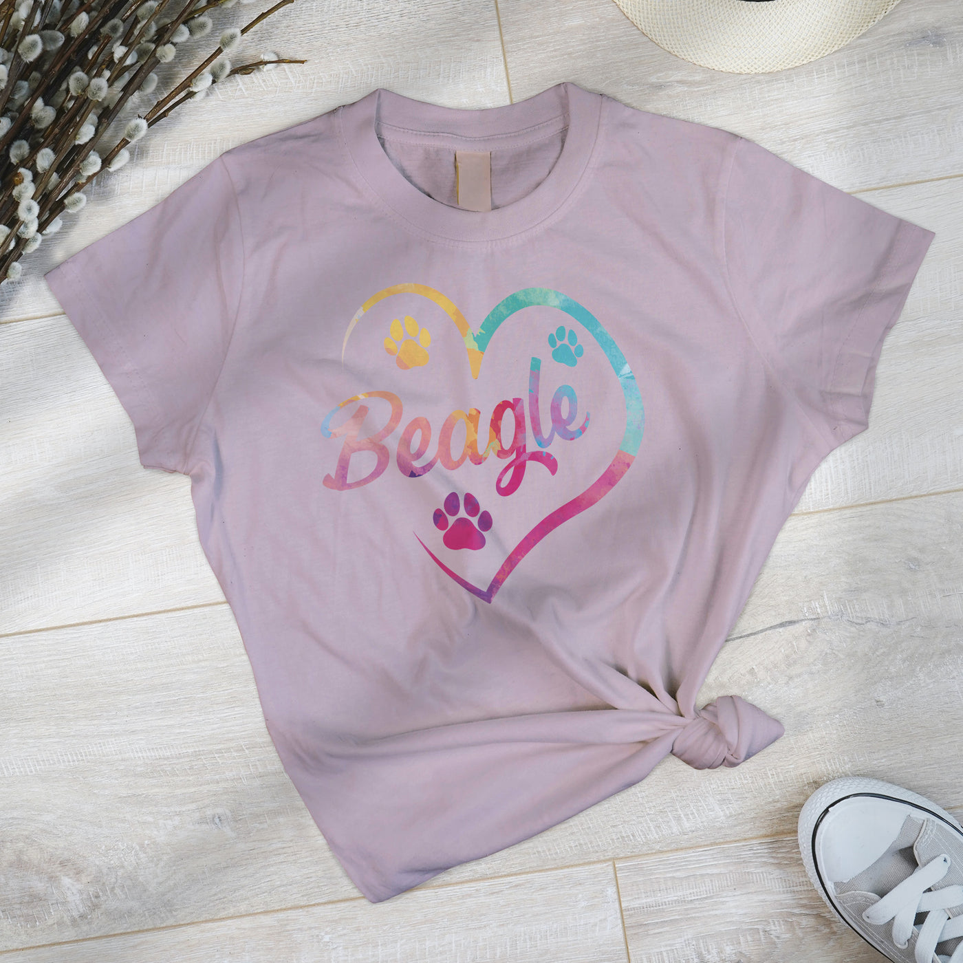 Heart Beagle Colored Print T-Shirt