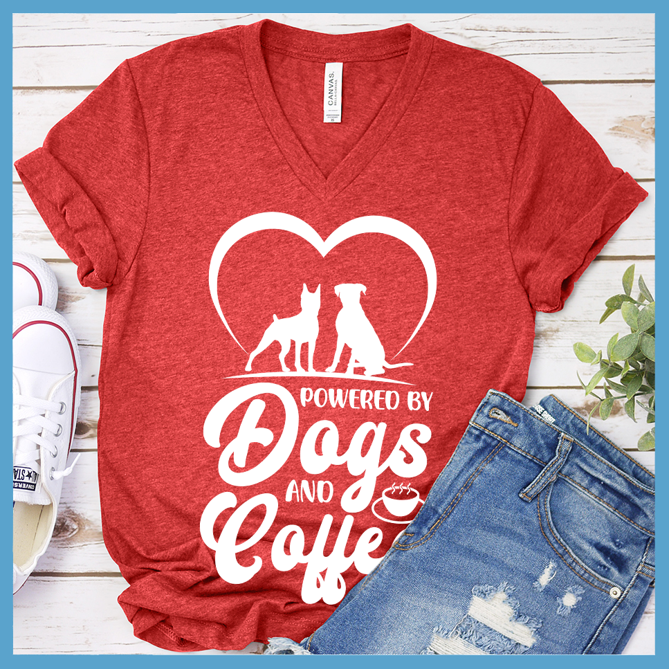 Powered By Dogs And Coffee V-Neck