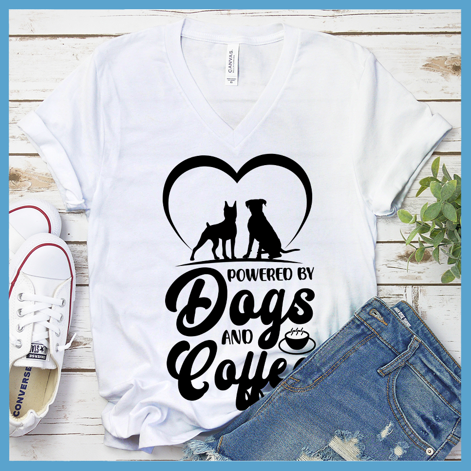 Powered By Dogs And Coffee V-Neck