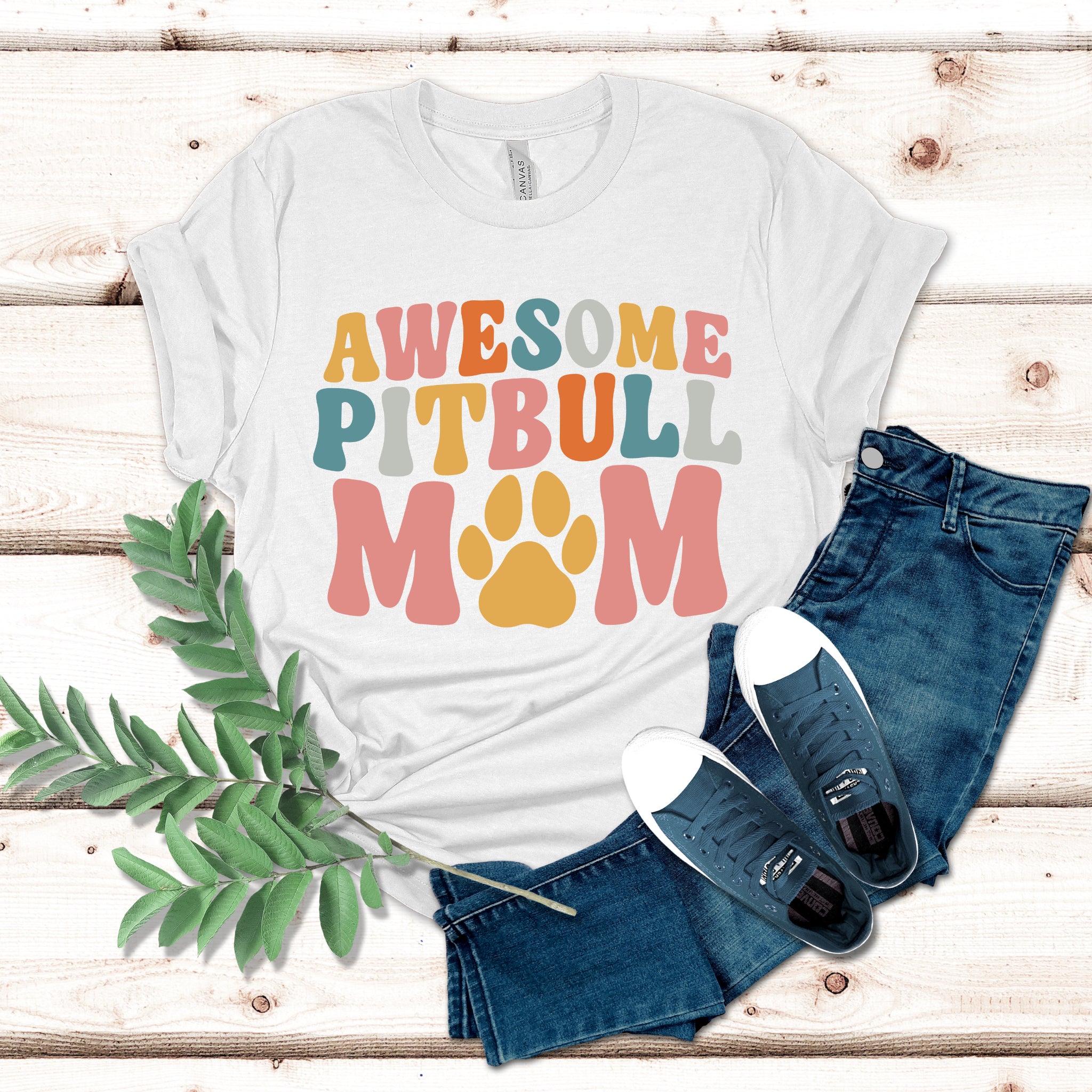 Awesome Pitbull Mom Colored Print T-Shirt