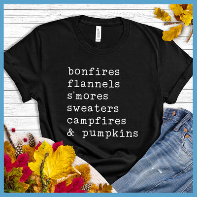 Bonfires Flannels S'mores Sweaters Campfires & Pumpkins T-Shirt - Rocking The Dog Mom Life