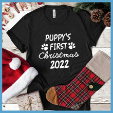 Load image into Gallery viewer, Puppy&#39;s First Christmas 2022 T-Shirt - Rocking The Dog Mom Life
