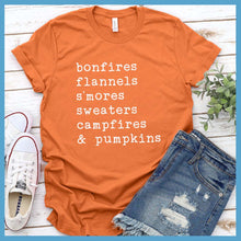 Load image into Gallery viewer, Bonfires Flannels S&#39;mores Sweaters Campfires &amp; Pumpkins T-Shirt - Rocking The Dog Mom Life

