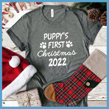 Load image into Gallery viewer, Puppy&#39;s First Christmas 2022 T-Shirt - Rocking The Dog Mom Life
