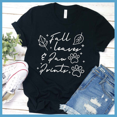 Fall Leaves And Paw Prints T-Shirt - Rocking The Dog Mom Life