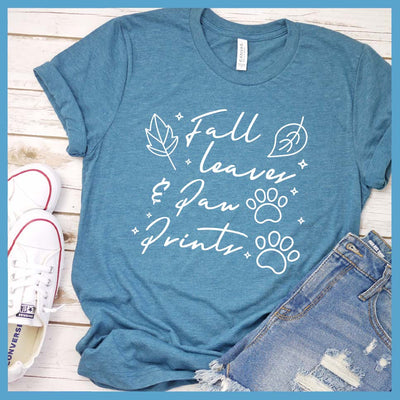 Fall Leaves And Paw Prints T-Shirt - Rocking The Dog Mom Life