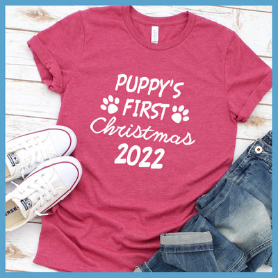 Puppy's First Christmas 2022 T-Shirt - Rocking The Dog Mom Life