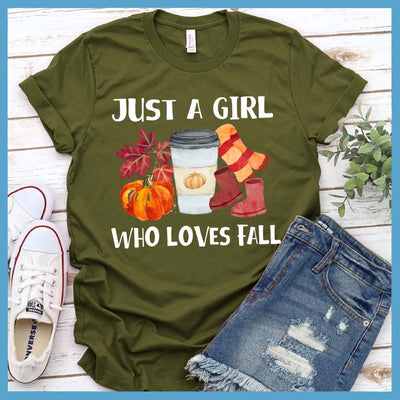 Just A Girl Who Loves Fall Colored T-Shirt - Rocking The Dog Mom Life